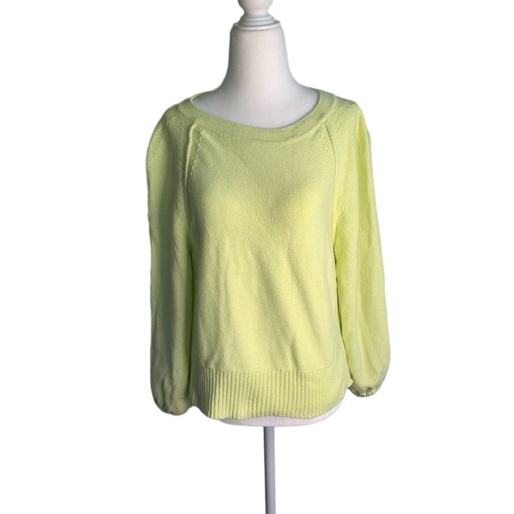 Anthropologie Emily Puff-Sleeved Knit Tie Back Neon Green Sweater sz S - Picture 2 of 9